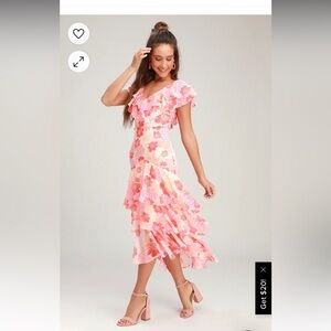 Alison Pink Multi Floral Print Ruffled Midi Dress